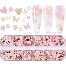 Pembe Ve Gold Tırnak Süsleme Folyo Pulları Karışık Dizayn Kelebek Kalp Tavşan Çiçek Nail Art