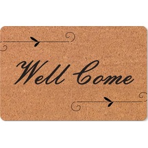 Dijital Baskılı Kapı Önü Paspas Welcome Yazlı Hoş Geldiniz Yazılı Yıkanabilir Nem Alıcı Koyu Bej