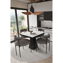 Avvio Lago Siyah Lake Mdf Ayak 80x80 Yemek Masası Mutfak Masası 4 Kişilik Masa Takımı Teddy Sandalye Beyaz Avvio9887