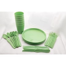 Yeşil Renk 31 Parça Plastik Çok Kullanışlı Piknik Seti