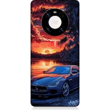 Huawei Mate 40 Pro Uyumlu Spor Araba Ve Gün Batımı Desenli Silikon Kılıf