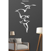 Martıların Dansı Metal Duvar Tablosu - Metal Duvar Sanatı - Gümüş - 36 X 50 Cm