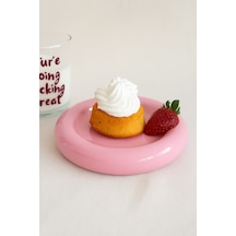 Seramik Küçük Boy Parlak Pembe Donut Tatlı Tabağı Beyaz - 790589968 Beyaz