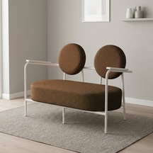 Venüs İkili Koltuk Soft Kumaş Ofis Bekleme Koltuğu Beyaz Metal İskeletli - Kahverengi