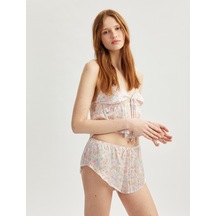 Koton Bol Kalıp Beli Bağlamalı Çiçekli Mini Şort Pijama Altı Pembe Desenli 5slk80036mw Pembe Desenli Pembe