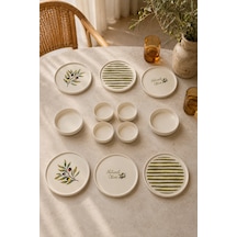 Oliva 12 Parça 6 Kişilik Handmade Stackable Seramik Tabak Seti Premium Sunum & Kahvaltı Takımı Beyaz