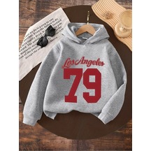 Kışlık Kapüşonlu Sweatshirt, Çocuk Los Angeles 79 Baskılı Gri