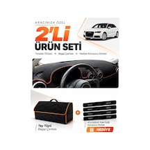 Audi A3 2013-2020 Uyumlu Torpido Örtüsü + Tay Tüyü Bagaj Çantası + Sticker Seti - Siyah Kahverengi