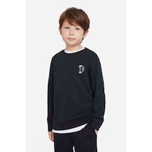 Tshirthane Death Kuru Kafa Ay Göğüs Baskılı Unisex Çocuk Siyah Sweatshirt Siyah