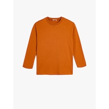 Koton Oversize Tişört Uzun Kollu Bisiklet Yaka Pamuklu Kiremit 5wkb10434tk Kiremit