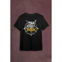 Siyah Unisex Aggretsuko Agresif Retsuko Gotik Japon Anime Manga Metal Gothic Baskılı T-shirt 001