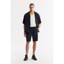 Avva Erkek Siyah Beli Lastikli Bağcıklı Soft Touch Relaxed Fit Şort A51y3703