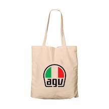 Agv Logo Krem Fermuarlı Bez Çanta Gabardin