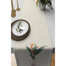 Krem Çiçek Desenli Premium Masa Örtüsü Runner Rnr107n11