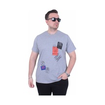 Moc Grande Mocgrande Erkek Büyük Beden Sıfır Yaka Tişört One Time 26156 Grı Melanj Gri Melanj