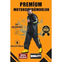 Premium Motorcu Kurye Yağmurluk Takım Su Geçirmez Pvc Kumaş Reflektörlü Tübitak Onaylı - Siyah Çok Renkli