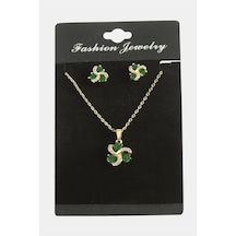 Çiçek - 638 - Damla Zirkon Taşlı - Shophnrl - Set Kolye-yeşil Çok renkli