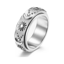 Gümüş Erkekler Dönebilen Yıldız Ay Güneş Kadın Yüzükleri Moda Çift Yüzük Dekompresyon Takı Hediye Erkek Kız Yüzük 13 Gümüş