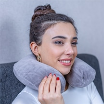 SimpleThePillow Visco Seyahat Yastığı Araba Uçak Otobüs Taşıt İçi Yolculuk Yastığı Ortopedik Yastık Gri 31*27*10