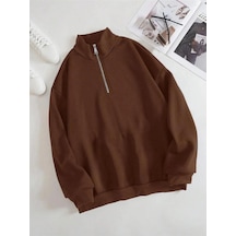 Altamira Unisex Dik Yaka Yarım Fermuarlı Oversize Sweatshirt 001