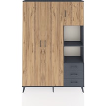 Arges Dolap 5 Raflı 3 Çekmeceli Tek Askılı 132x30x195 Antrasit-çam/antrasit Atlas Çam/antrasıt