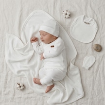 İmaj Bebe İmajbebe Fitilli Ribana Battaniyeli Yeni Doğan Hastane Çıkışı - 7'li Unisex Bebek Seti Beyaz