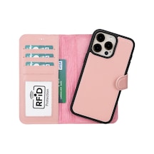 Plm Apple İphone 15 Pro Max Uyumlu Deri Cüzdanlı Kılıf Mwwn Nu2 Pembe Acı Kahverengi