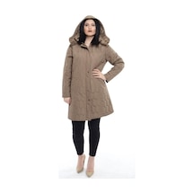 Vetre Kadın Kapitone Mont (95 Cm) Vizon Büyük Beden 1016 Çok Renkli