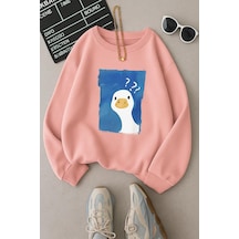 Benroma 3 İplik Penye Ördek Baskılı Unisex Sweatshırt Pembe