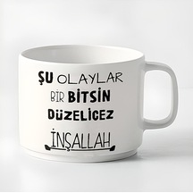 Duble Türk Kahvesi Fincanı & Espresso Şu Olaylarbir Bitsin Düzelicez '' Inşallah'' 180 Ml Beyaz