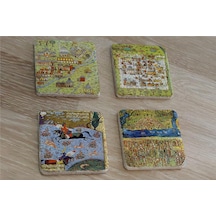 Matrakçı Nasuh Minyatürleri Doğal Taş Bardak Altlığı 4'lü Set - Natural Stone Coasters - Taş Çok Renkli