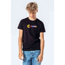 Tshirthane Pac Man Pixel Baskılı Unisex Çocuk Siyah T-Shirt