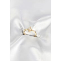 Gold Renk Vintage Model Zirkon Taşlı Yüzük Çok Renkli