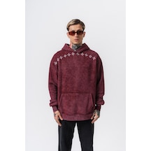Respire Erkek Muse Baskılı Yıkamalı Kapüşonlu Oversize Hoodie Bordo