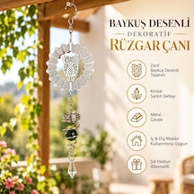 Baykuş Desenli Dekoratif Rüzgar Çanı 36 Cm Metal Gövdeli Kristal Sarkıtlı Balkon Bahçe Pencere Süsü