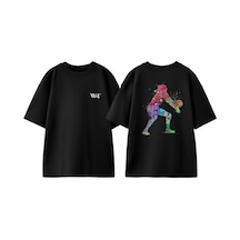 Thewert Voleyboll 6 Tasarım Sırt Baskılı Pamuk Siyah Oversize T-shirt