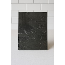 Cam Kesme Tahtası Büyük Boy 38x28 Mermer Desen, Kaymaz Silikon Ayaklı Siyah