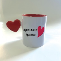 Mor Mürekkep Aşkoların Aşkosu Baskılı Kırmızı Dolu Kalp Kulplu Mega Sevgililer Günü Kupası