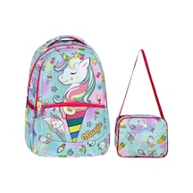Yeşil Magic Unicorn Figürlü Kız İlkokul Sırt Çantası + Beslenme Çantası 2305 Açık Mor