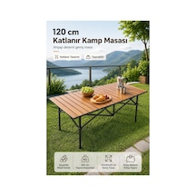 Katlanabilir Metal Kamp Piknik Masası, Ahşap Desenli, 120x55x50 Cm Kahverengi