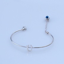 Nazar Boncuklu Ü Harfi Gümüş Bileklik Gümüş