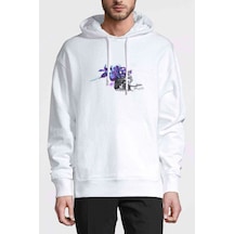Rikimaru Baskılı Beyaz Erkek Örme Kapşonlu Sweatshirt
