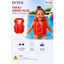 Mainshop Intex Yakalı Kırmızı Çocuk Şişme Yelek Havuz Deniz Yüzme Yeleği 50x47 Cm 3-6 Yaş M-58671