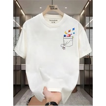 Tarzsokak Unisex Astronot Minimalis Baskı T-shirt Beyaz