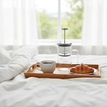 Borosilikat Cam French Press 350ml - Paslanmaz Çelik Filtreli Ölçekli Kahve Ve Bitki Çayı Demliği - Isıya Dayanıklı Kişisel Kupa - Metal Kapaklı Açık Bej