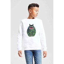 Tshirthane Komşum My Neighbor Totoro Baskılı Unisex Çocuk Beyaz Sweatshirt Beyaz