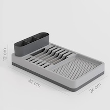 Aqua Gri Tezgah Üstü Bulaşıklık - 42x26x12 Cm Pratik Tabak Ve Bardak Kurutma Rafı - Modern Mutfak Organizeri