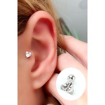 Kalp Şeklinde Zirkon Taş Detaylı 925ayar Gümüş Tragus Helix Kikirdak Piercing Gümüş