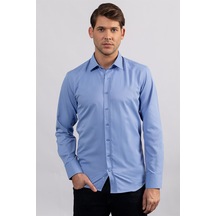 Tudors Modern Slim Fit Uzun Kol Düz Erkek Gömlek-23976 Mavi