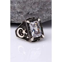 Gümüş Zirkon Taşlı Ayyıldız Motifli Erkek Yüzük Silver 925 Ayar Cıaey198